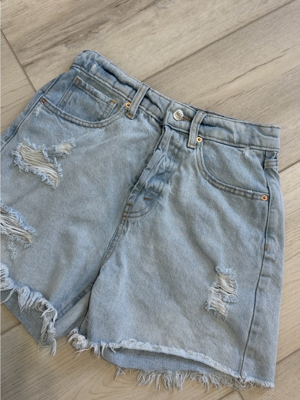 wild fable light blue distressed high-rise jean shorts